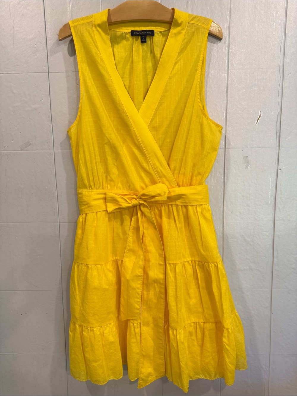 Banana Republic Stampa Yellow Cotton Wrap Sundress Lined lightweight L Perfect!